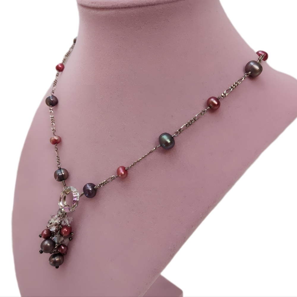 Vintage Sterling Silver Handmade Genuine Pearl Beaded Tassel Necklace 18 inch - Picture 3 of 8
